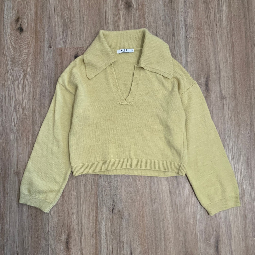 NAKD boxy polo neck cropped baggy sweater in lime yellow - size XS womens